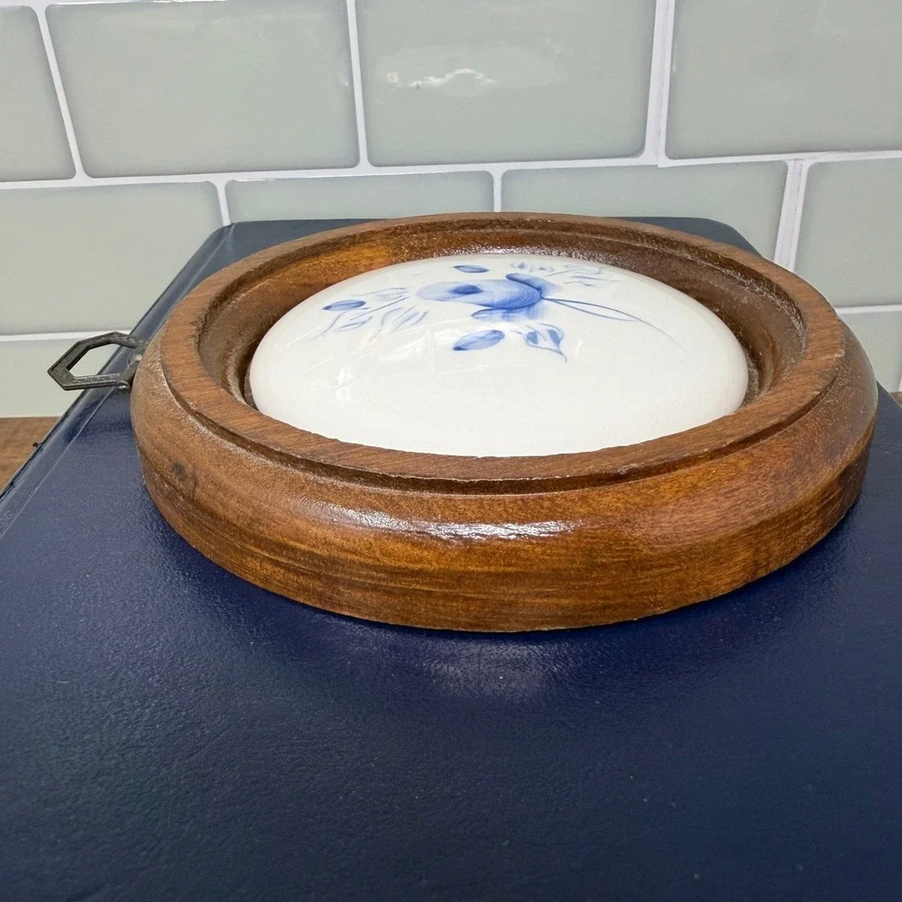 VTG Lasting Products Inc Hand Painted Blue Rose Ceramic & Wood Wall Plaque